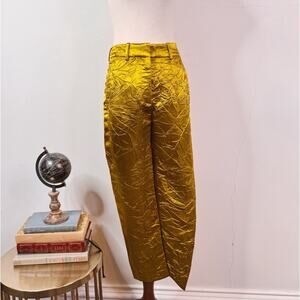 Sies Marjan Willa Crinkled Satin Cropped Pants Mustard Yellow Size 0 NWT